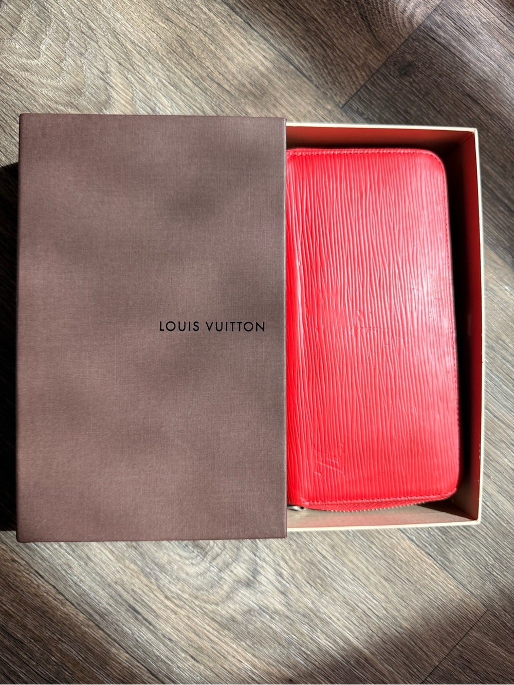 Louis Vuitton Epi Leather Zip Around Wallet Coquelicot Red | COA Included